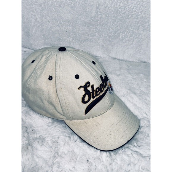 Pittsburgh Steelers Script NFL Embroidered Strapback Cap Twins Enterprise Beige - Picture 2 of 5
